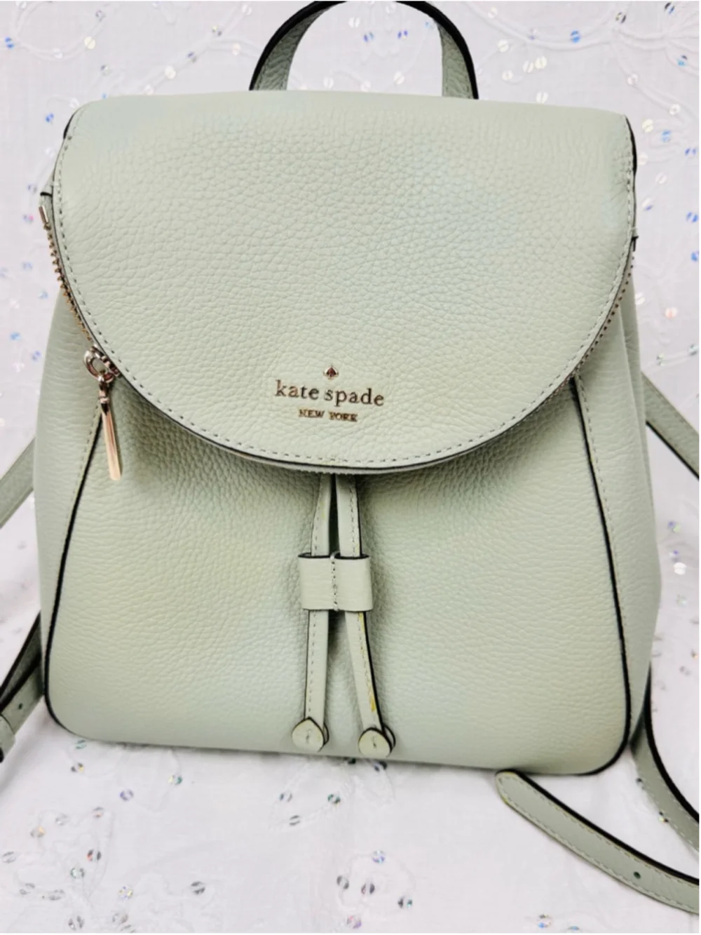 Kate Spade Leila Medium Pebbled Leather Backpack Pistachio Sage Green